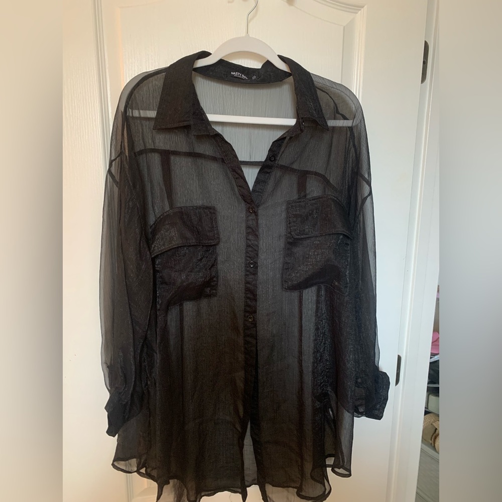 Nasty Gal Sheer Black Button Down- Size US 14